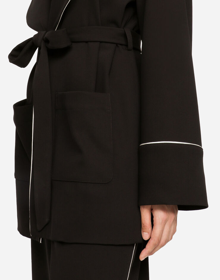 Dolce & Gabbana KIM DOLCE&GABBANA Camisa tipo pijama en paño de lana con cinturón Negro F26U3TFUBFZ