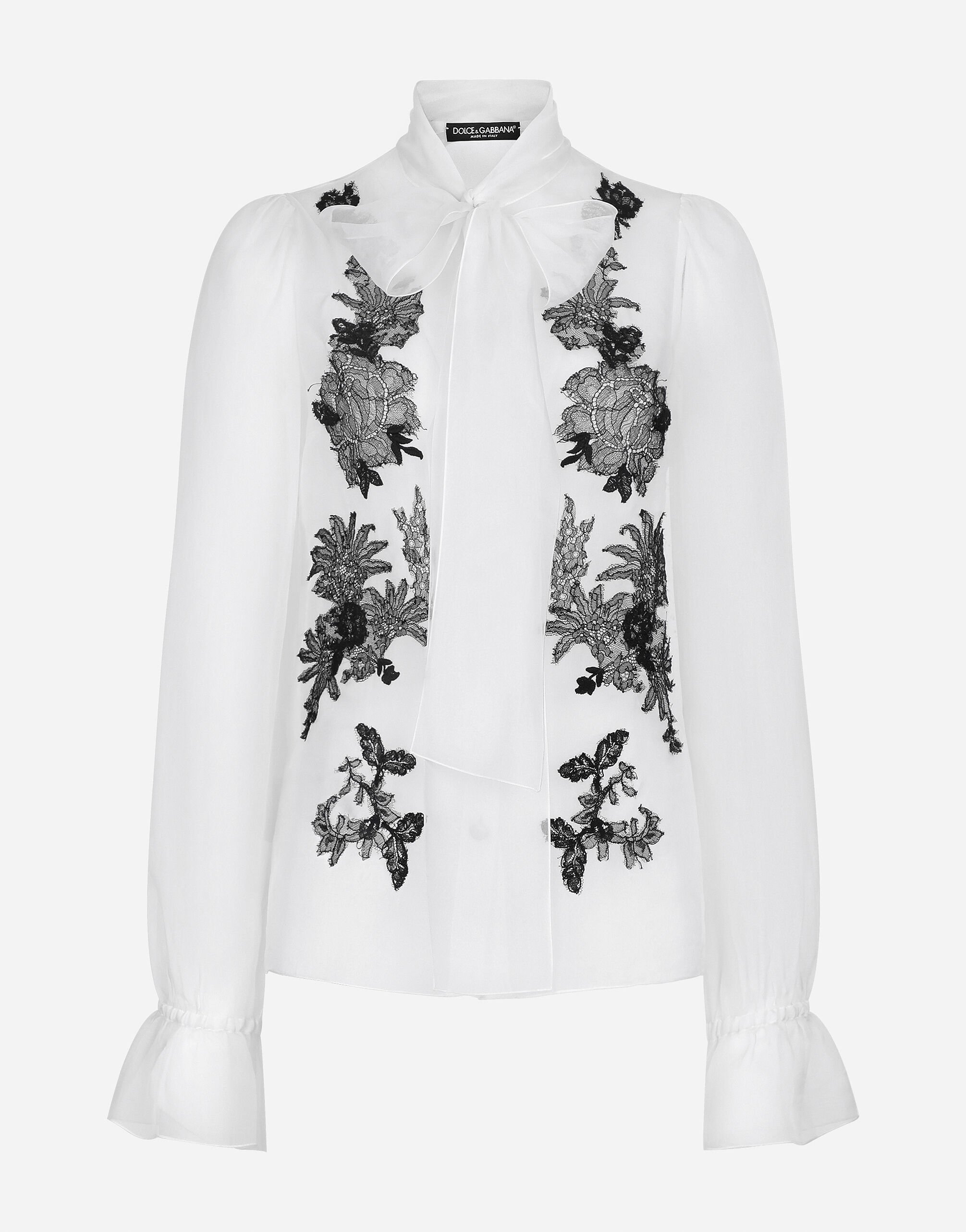 Dolce & Gabbana Рубашка из органзы с бантом и кружевными аппликациями черный F761RTFJTBR