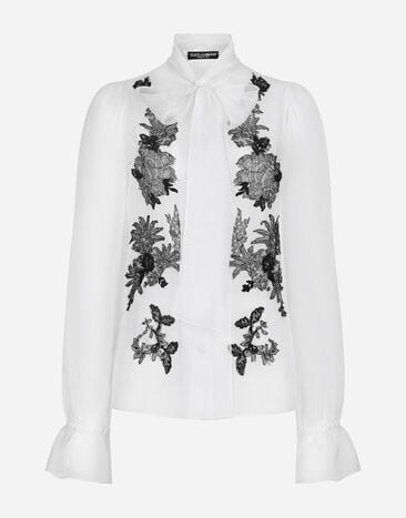 Dolce & Gabbana Organza pussy-bow shirt with lace appliqués Print F7W98THS5NO