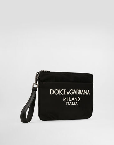 Dolce & Gabbana Cartera de mano de nailon con logotipo engomado Noir BP3259AG182