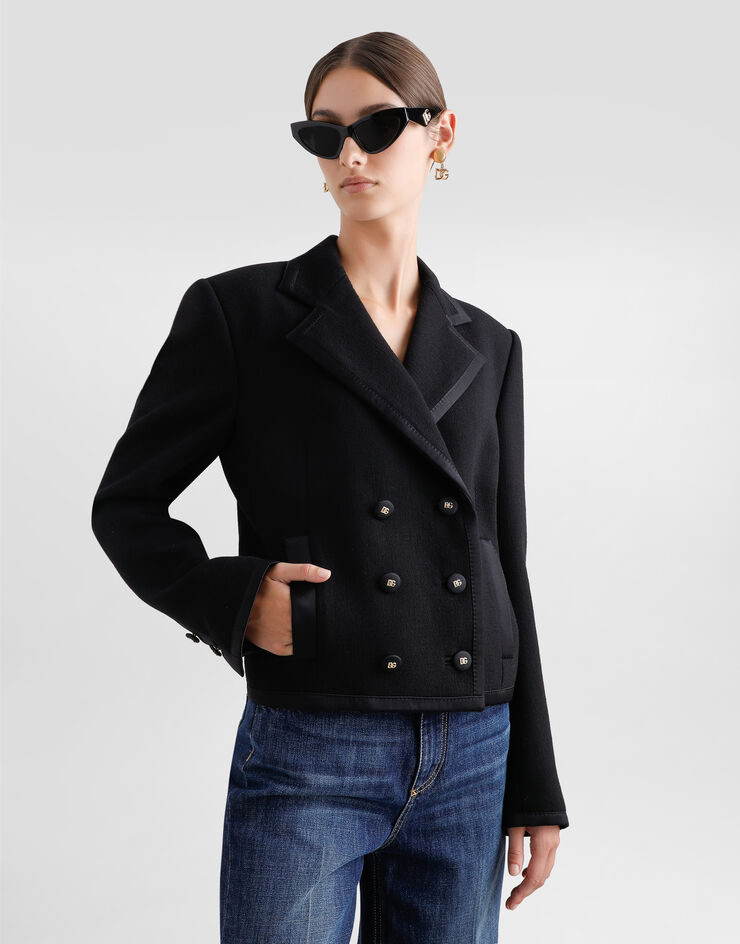 Dolce & Gabbana Short double-breasted wool crepe jacket Black F29ANTFU2TZ