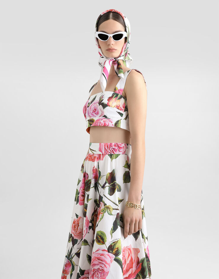 Dolce & Gabbana Tellerrock aus Baumwolle Rosenprint Drucken F4C1XTHS5S4