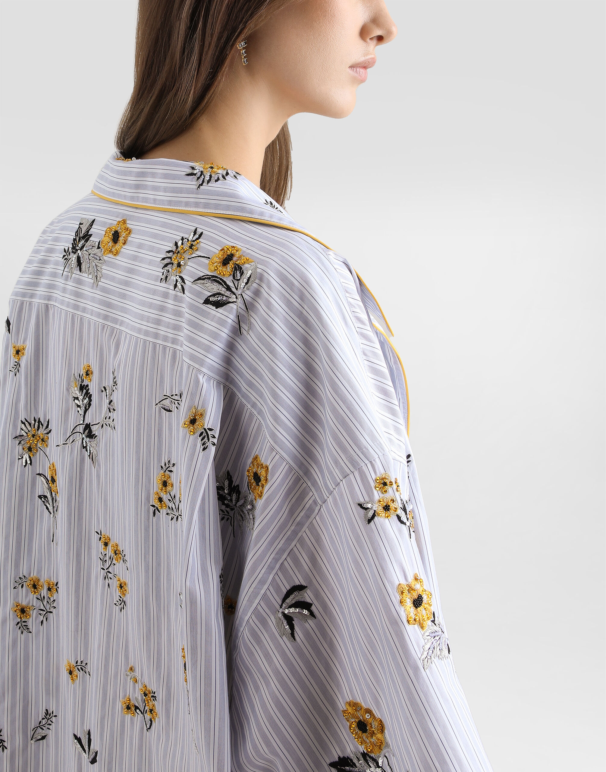 Poplin shirt with floral embroidery in Multicolor for Women