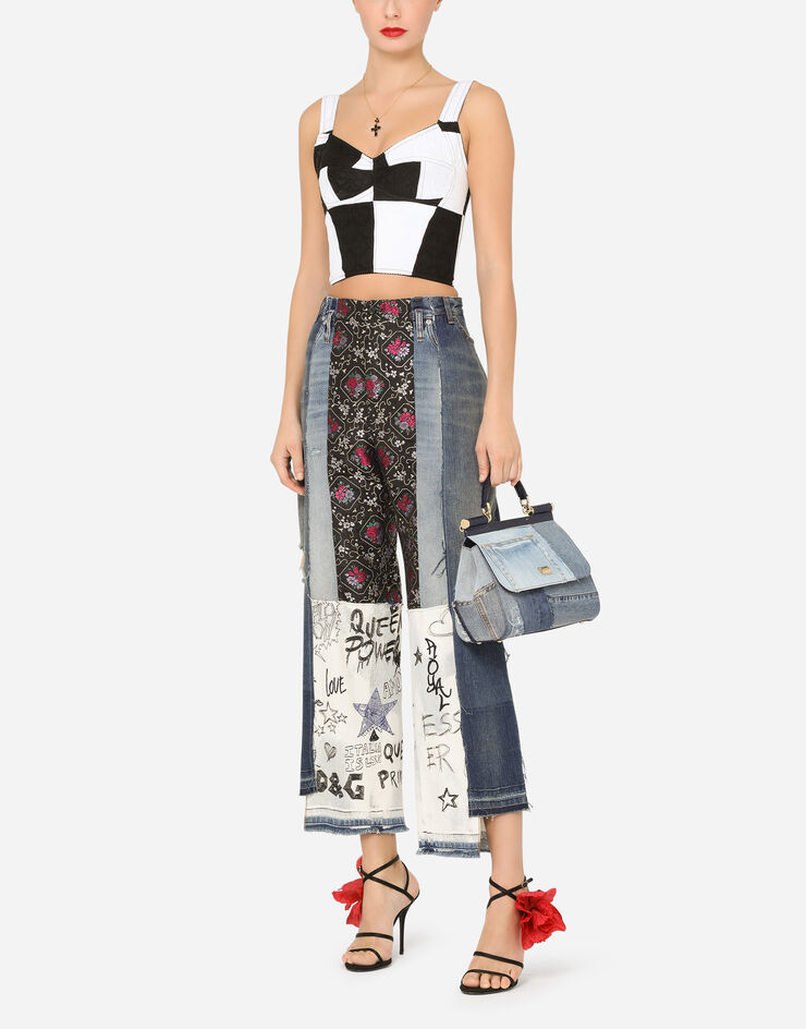 Dolce & Gabbana Long damier patchwork jacquard bustier top BLUE F7W98TGDX76