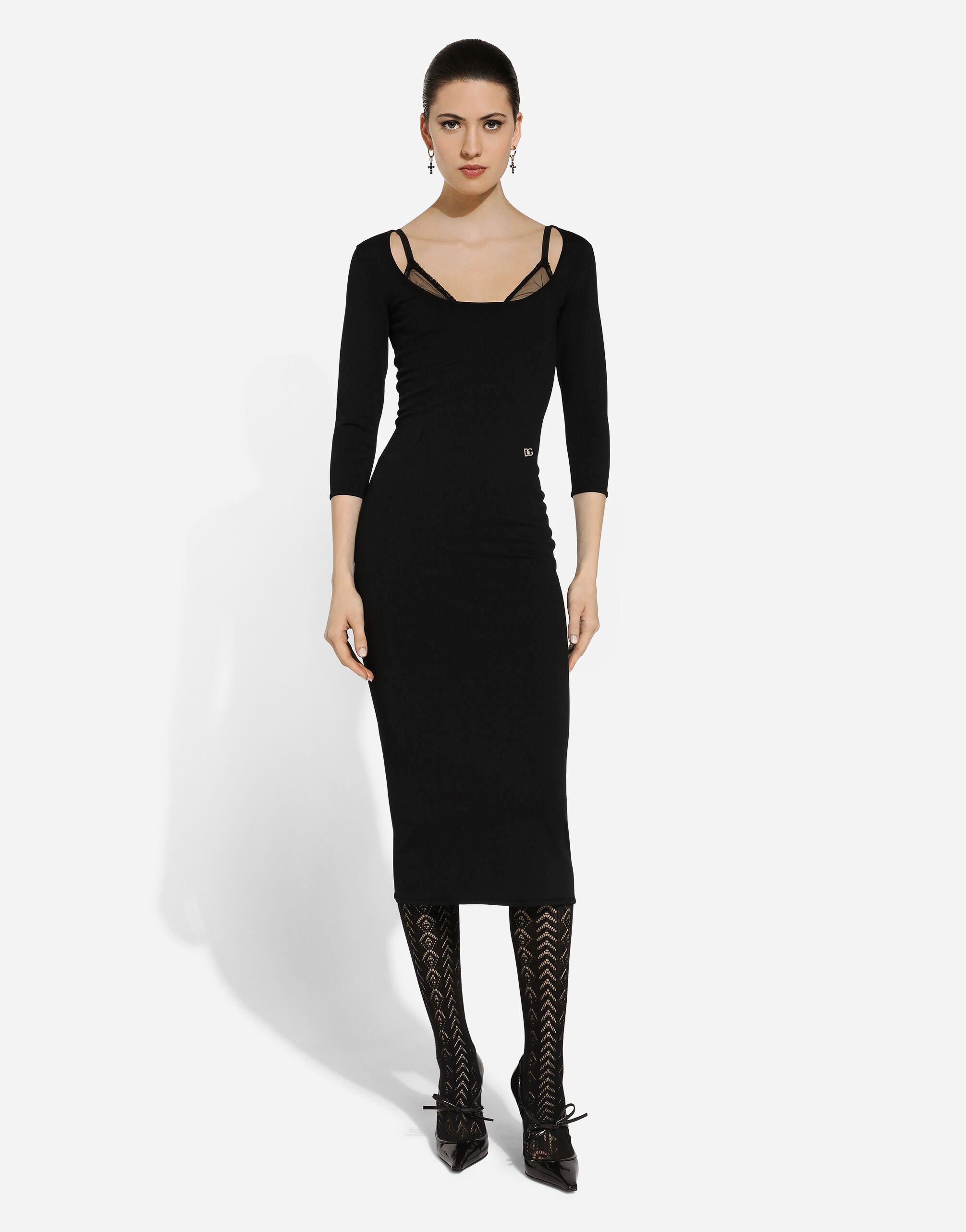 Robe mi longue en maille de viscose en Noir pour femme Dolce Gabbana