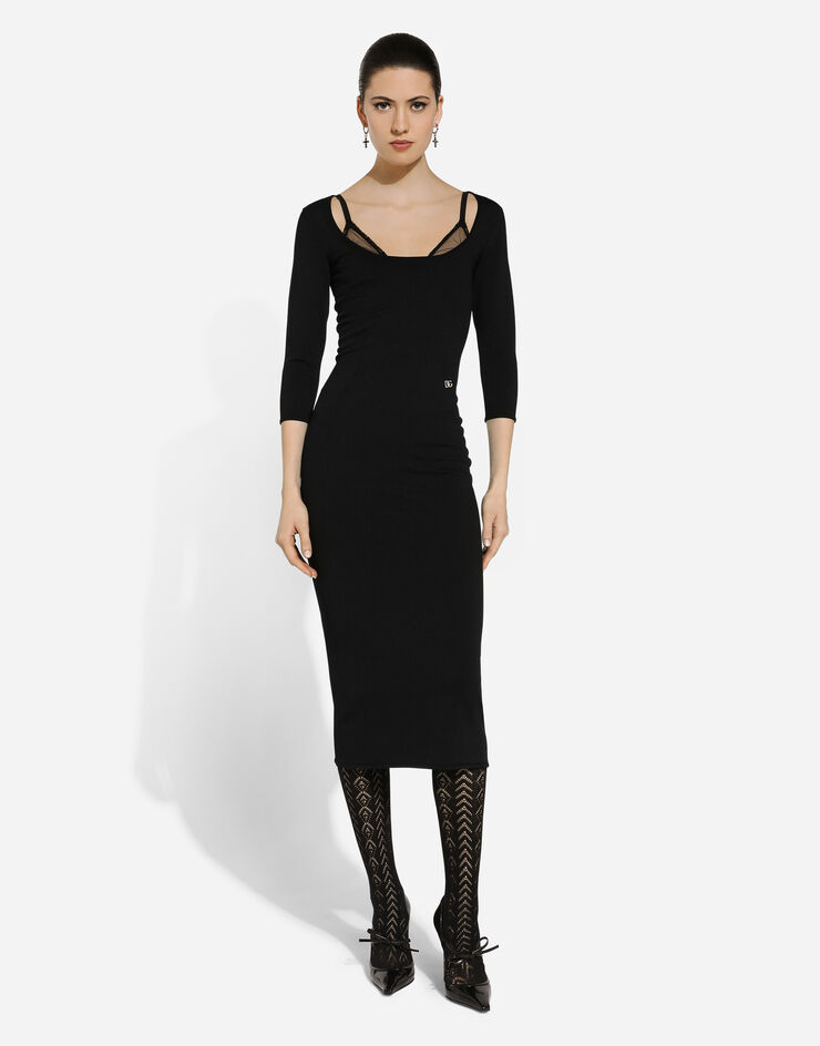 Dolce & Gabbana 粘胶针织中长连衣裙 黑 FXS20TJFMEV