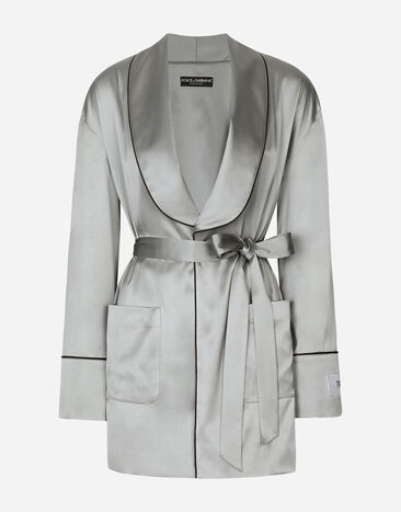 Dolce & Gabbana KIM DOLCE&GABBANA Pyjamabluse aus Satin mit Gürtel Grau F26U3TFUACD