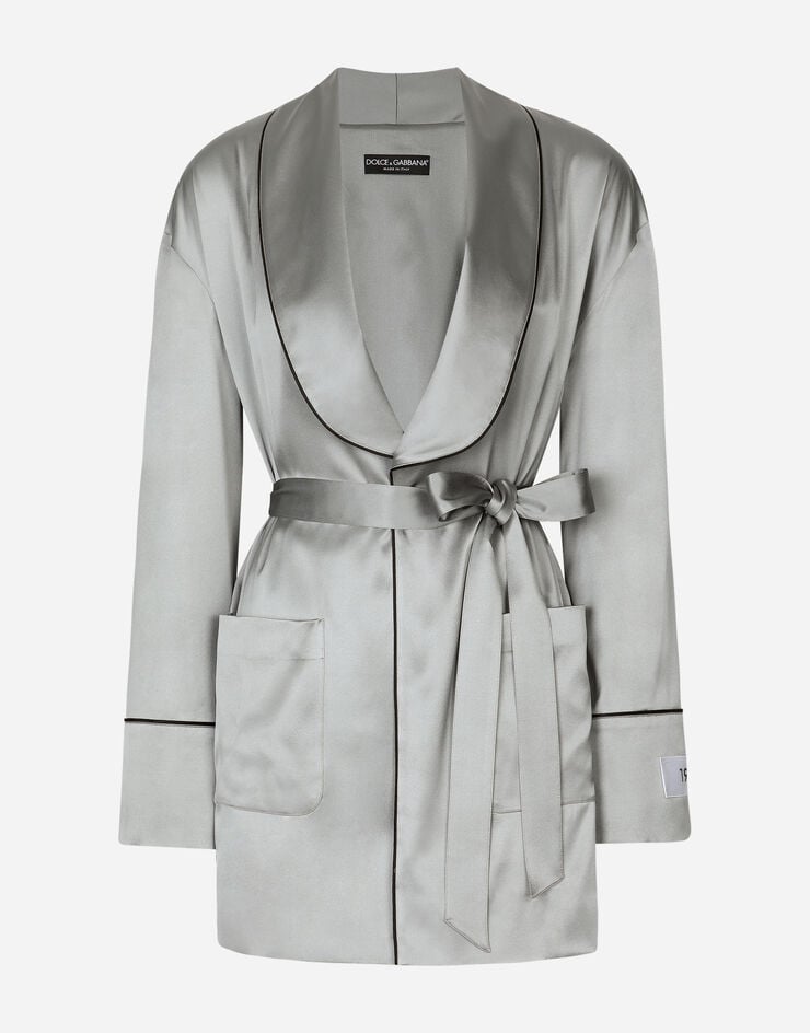 Dolce & Gabbana KIM DOLCE&GABBANA Chemise de pyjama en satin avec ceinture Gris F26U3TFUACD