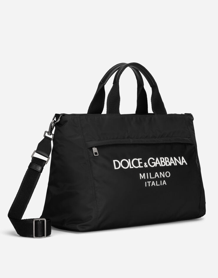 Dolce & Gabbana Reisetasche aus Nylon mit gummiertem Logo Schwarz BM2125AG182