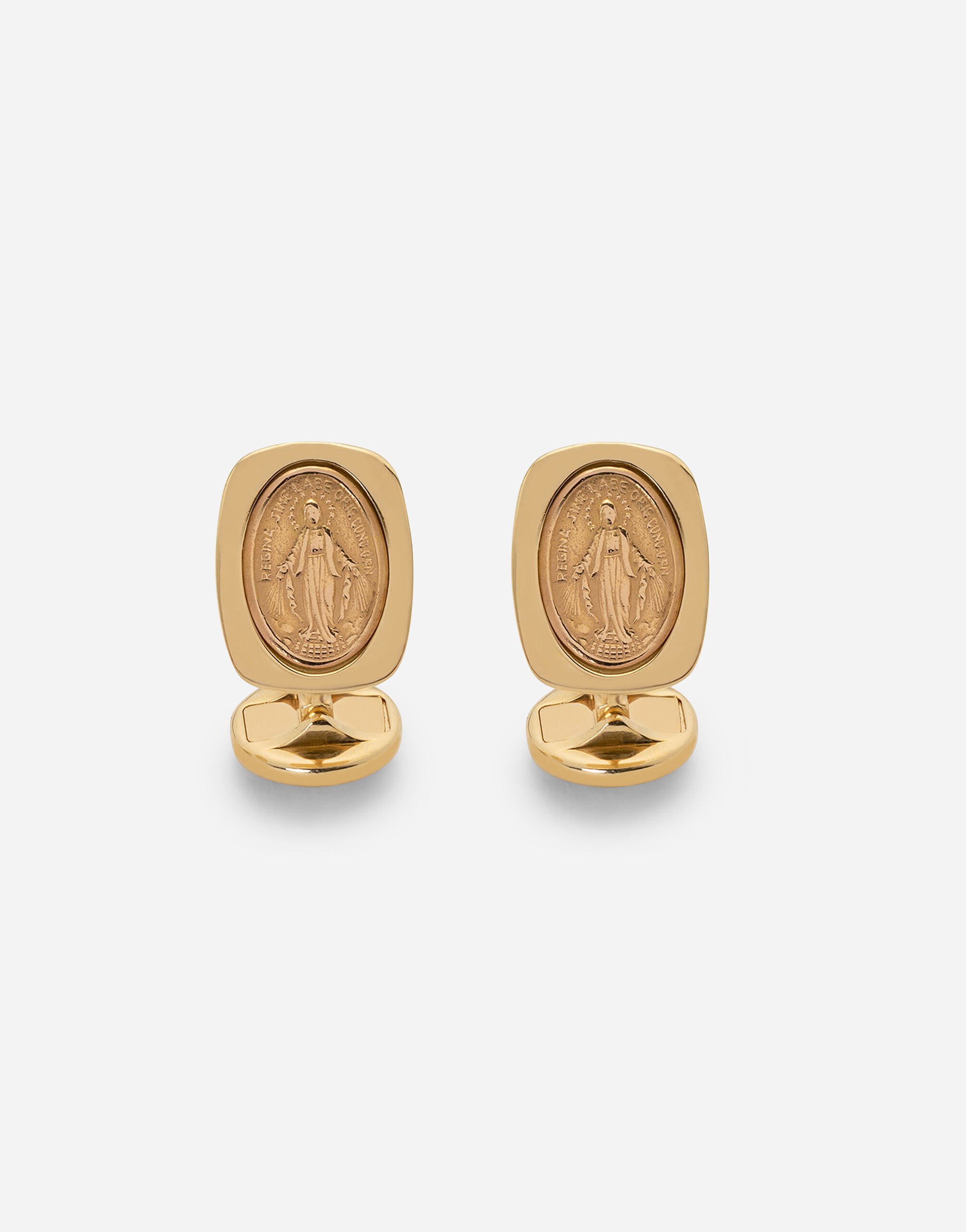 Dolce & Gabbana Devotion yellow gold cufflinks with a red gold Virgin Mary medallion Gold and shiny black VG2277VM287