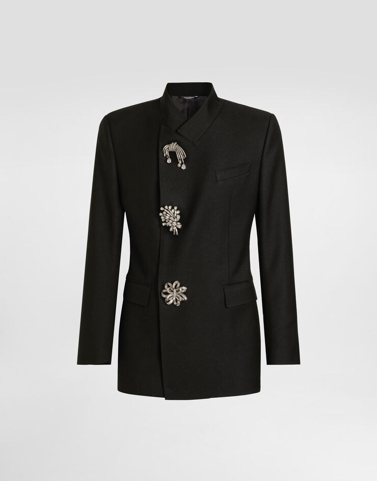 Dolce & Gabbana Zweireihige Jacke aus Wollgabardine Black G2VO5ZFU21E