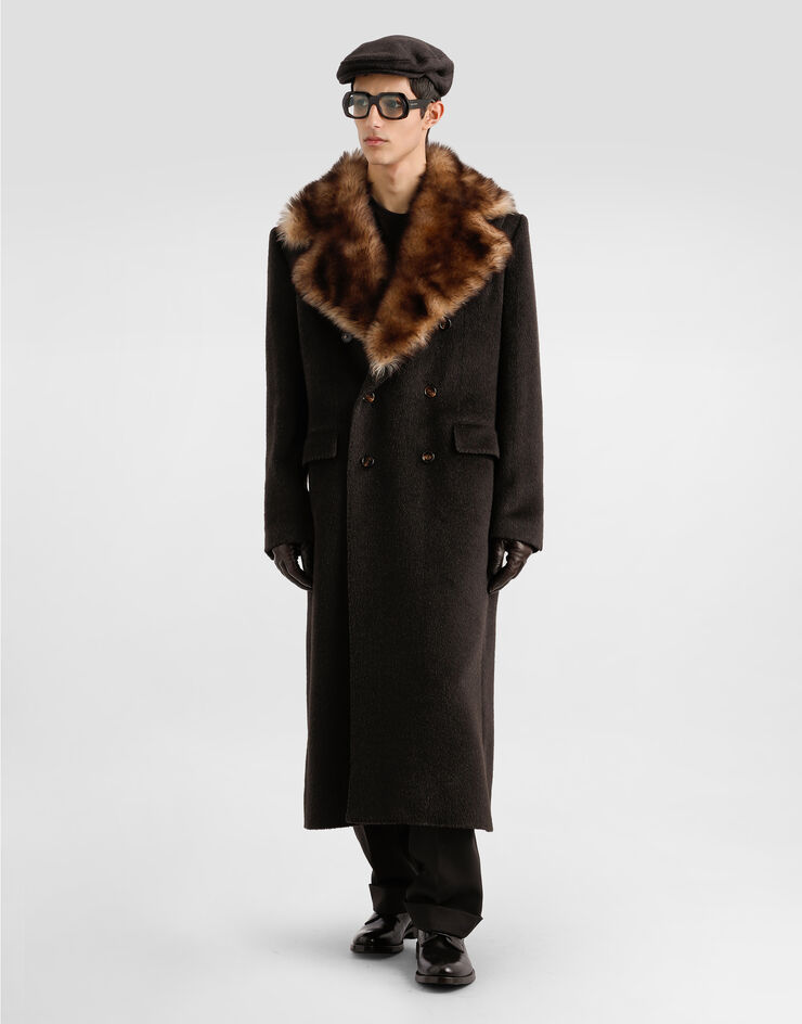 Dolce & Gabbana Double-breasted coat with fur collar Dolce & Gabbana Double-breasted coat with fur collar Brown G054DZFU2PX