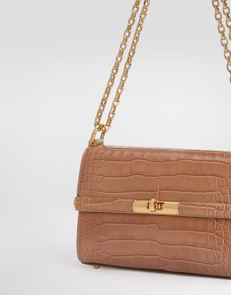 Dolce & Gabbana Marlene city mini shoulder bag in polished alligator Turtle Dove BB7766A2R08