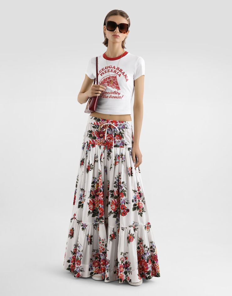 Dolce & Gabbana Flower bouquet-print poplin long skirt Multicolor F4DC6THS5UU