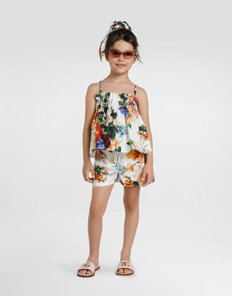 Dolce & Gabbana طقم شورت وتوب بوبلين بطبعة زهور مطبعة L51U10HS5TV