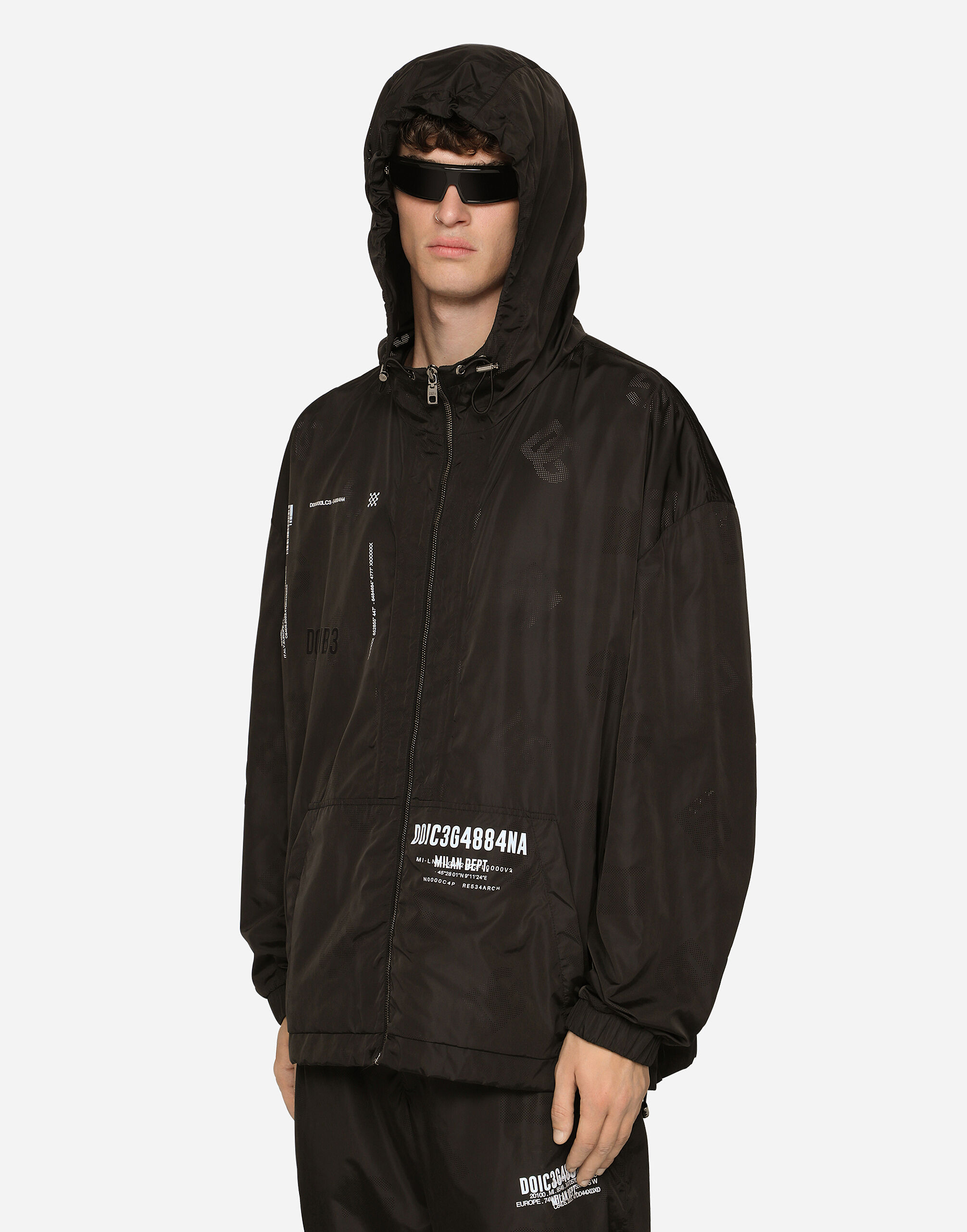 Blouson en nylon capuche et imprim DGVIB3 en Noir Dolce Gabbana