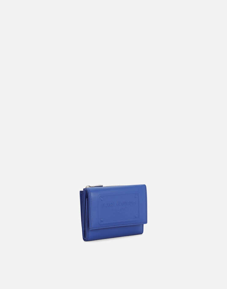 Dolce&Gabbana Portefeuille français à rabat en cuir de veau avec logo en relief Bleu BP3271AG218