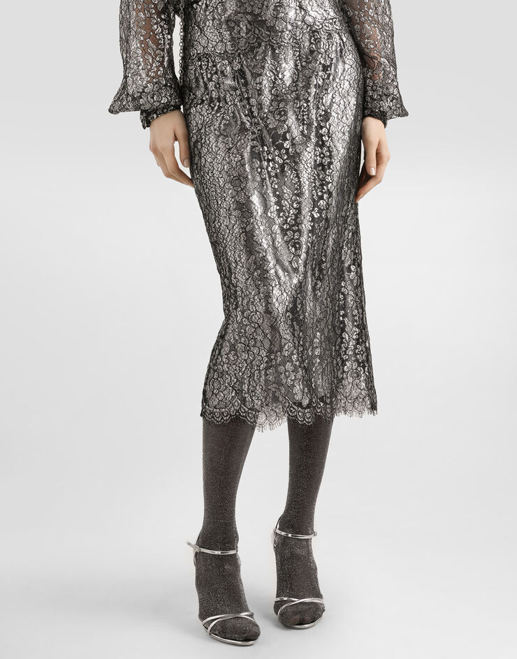 Dolce & Gabbana Lamé lace skirt Silver F4B7ITILMCF