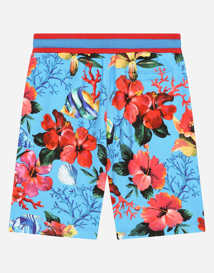 Dolce & Gabbana Jersey jogging shorts with fish and flower print Print L4JQR1HS7NW