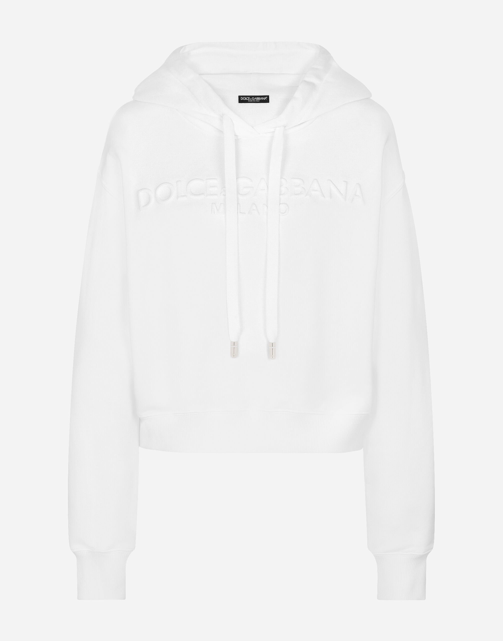 Dolce & Gabbana Sudadera de punto con logotipo en relieve y capucha Blanco F8T00ZG7H1Z