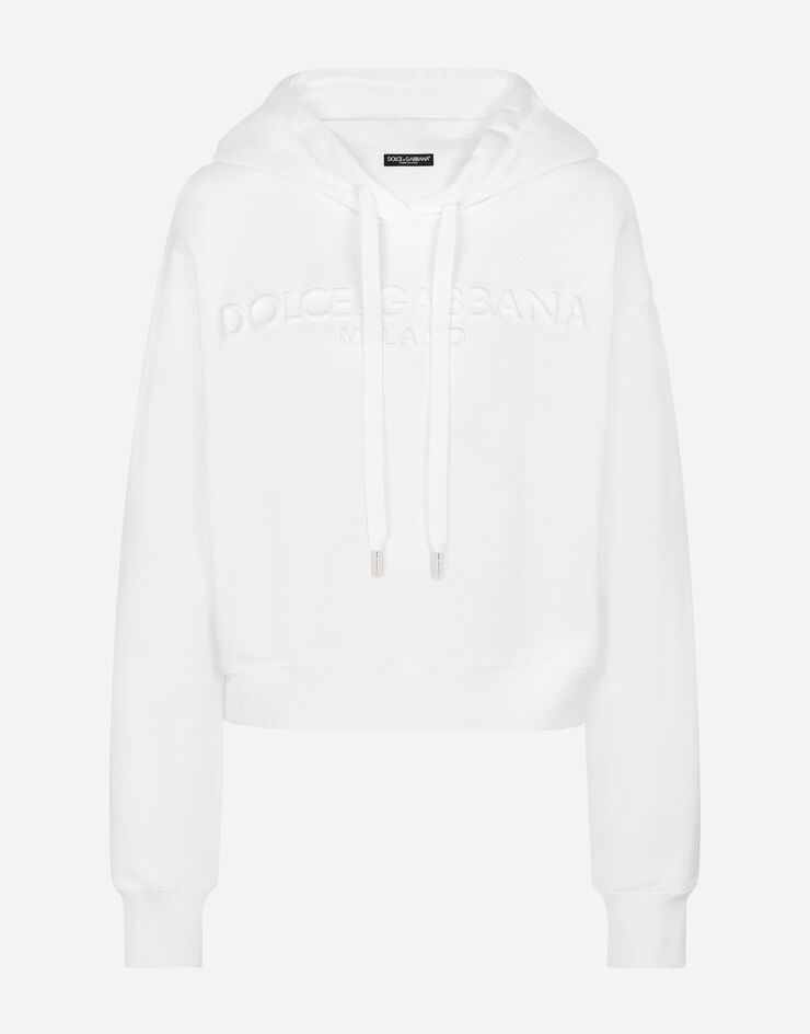 Dolce & Gabbana Sweat-shirt en jersey avec logo en relief et capuche Blanc F9O00ZG7EHL