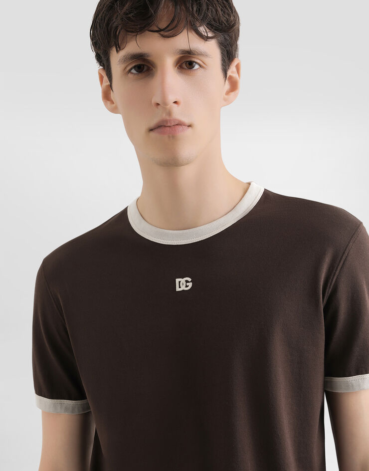 Dolce & Gabbana Cotton t-shirt with embroidery Brown G8PV1ZG7PJ4