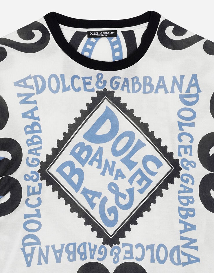 Dolce & Gabbana Short-sleeved silk T-shirt with Marina print Azure G8PB8TG7K5S