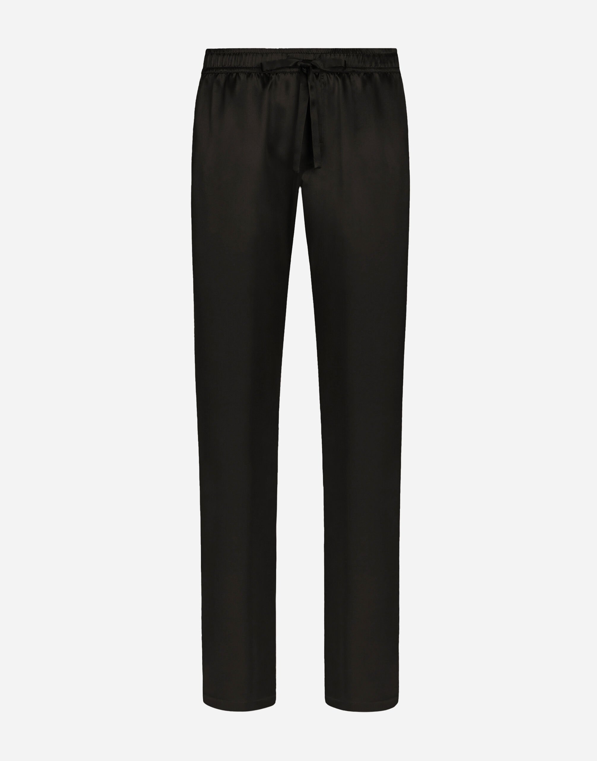 Dolce&Gabbana Silk satin jogging pants with metal DG logo Black G710PTFU26Z