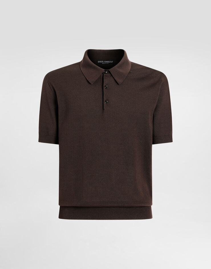 Dolce & Gabbana Pull polo à manches courtes en coton Marron GXZ02TJBCFV