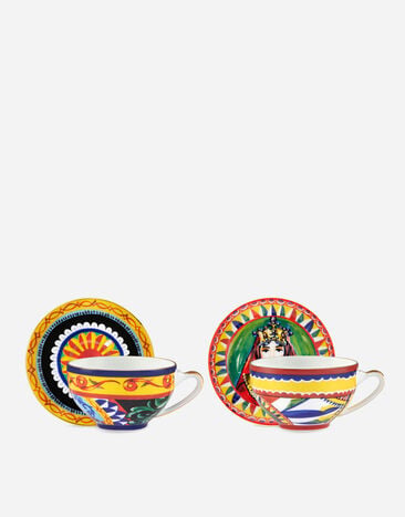 Dolce & Gabbana Gift Box With 2 Porcelain Teacups With Saucers Multicolor TC0S20TCM08
