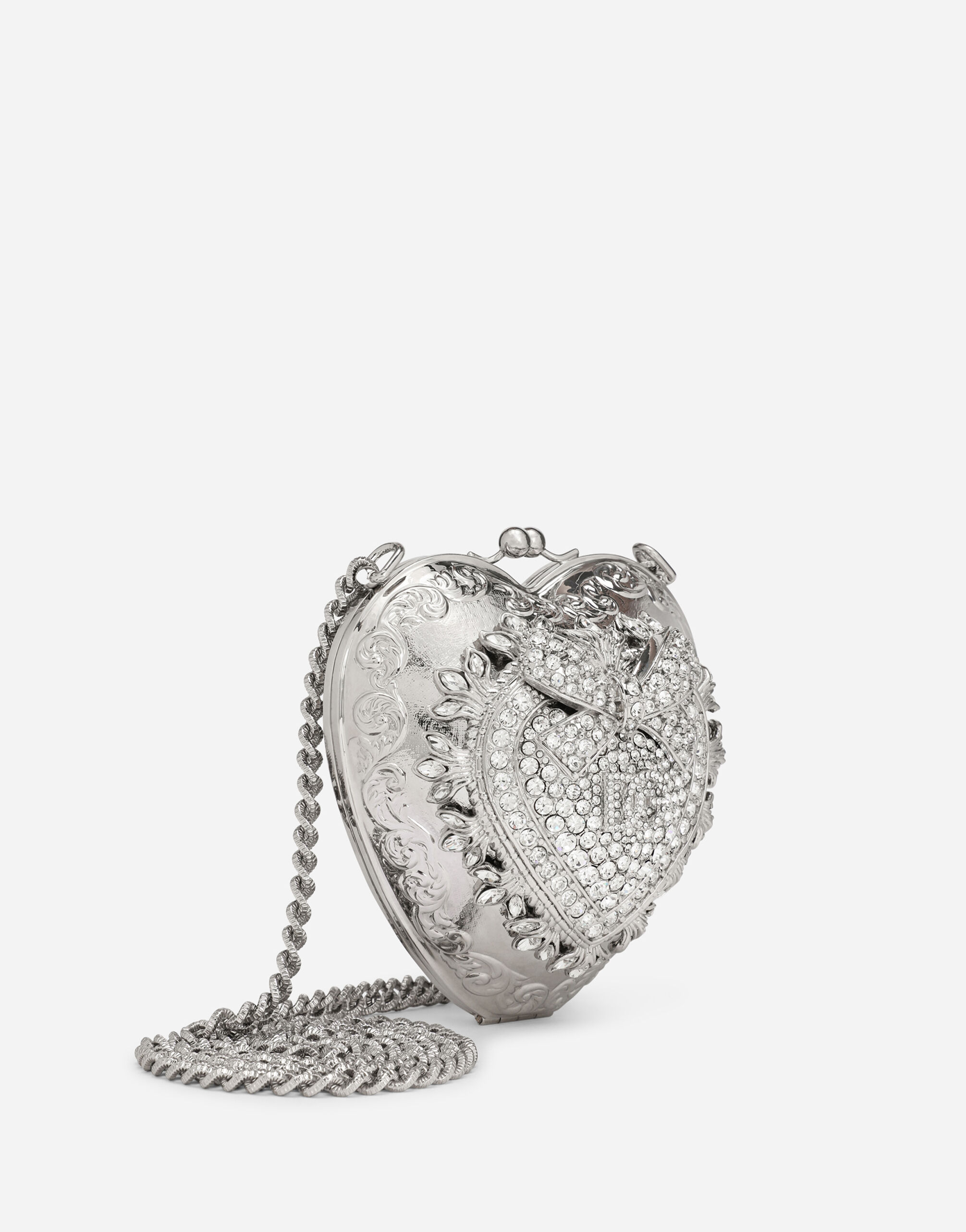 Metal Devotion heart bag with crystal embellishment in Silver for Women Dolce Gabbana