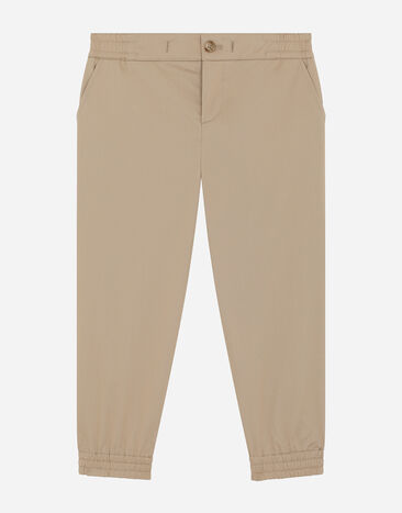 Dolce & Gabbana Pantalón de gabardina elástica con placa con logotipo Beige L44P32G7M4D