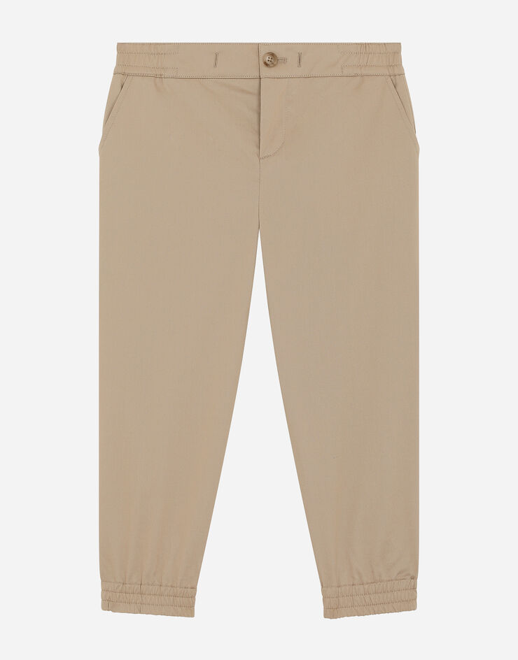 Dolce & Gabbana Pantalón de gabardina elástica con placa con logotipo Beige L44P32G7M4D