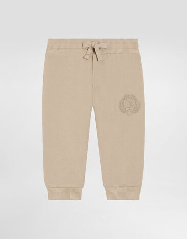 Dolce & Gabbana Fleece trousers with Dolce&Gabbana embroidery Beige L1JPKVG7PEQ