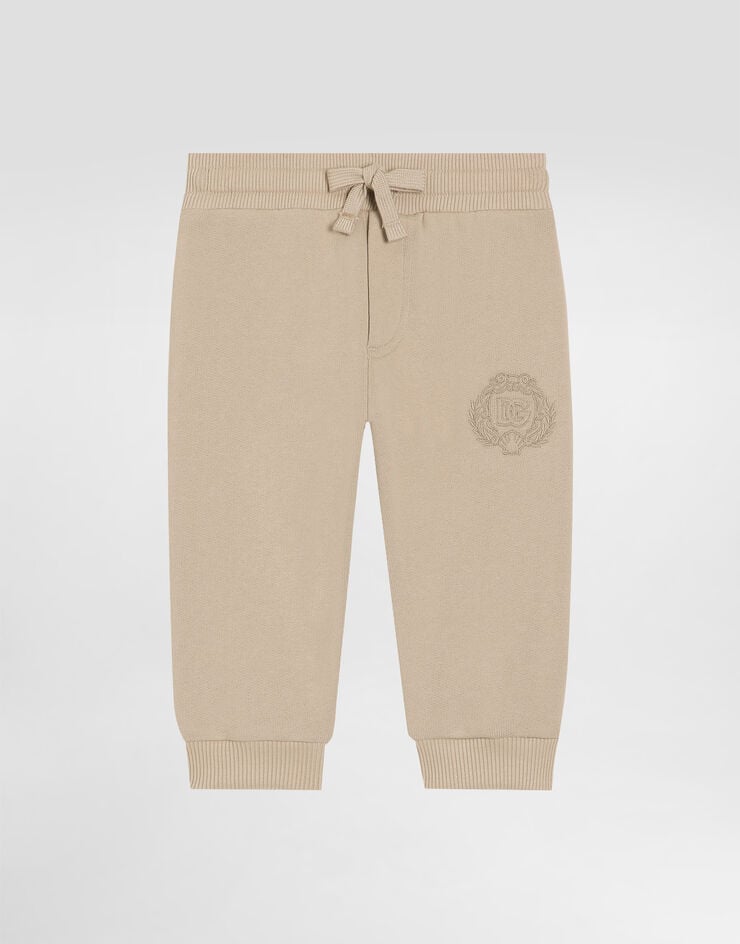 Dolce & Gabbana Fleece trousers with Dolce&Gabbana embroidery Beige L1JPKVG7PEQ