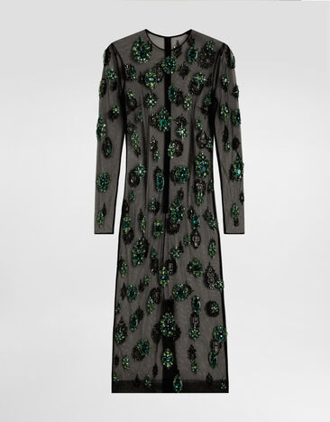 Dolce & Gabbana Robe en tulle avec broderies et paillettes Multicolor F60D2ZGDDE8