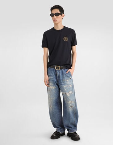 Dolce & Gabbana Cotton t-shirt with patch Blue G8PV1ZG7Q2N