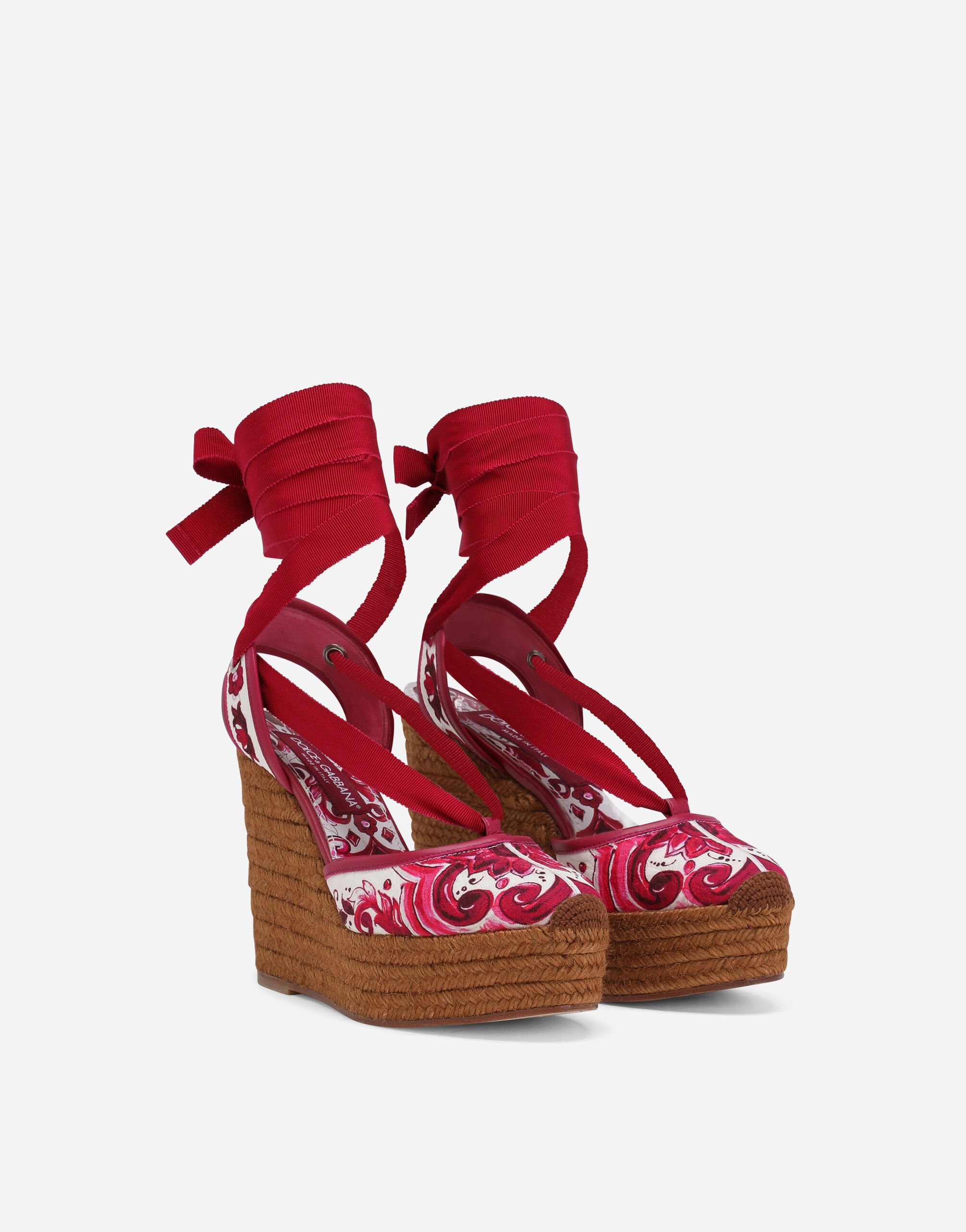 Rope soled wedges in printed brocade fabric in Multicolor for