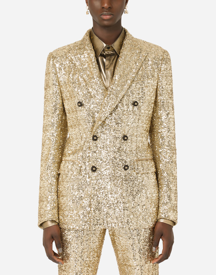 Dolce & Gabbana Double-breasted sequined Sicilia-fit suit Gold GKGJMTFLM7Q