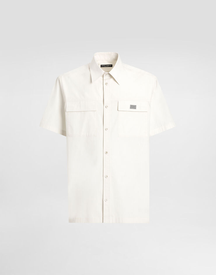 Dolce & Gabbana Hemd aus Popeline mit Plakette Beige G5MR3TFUEFJ