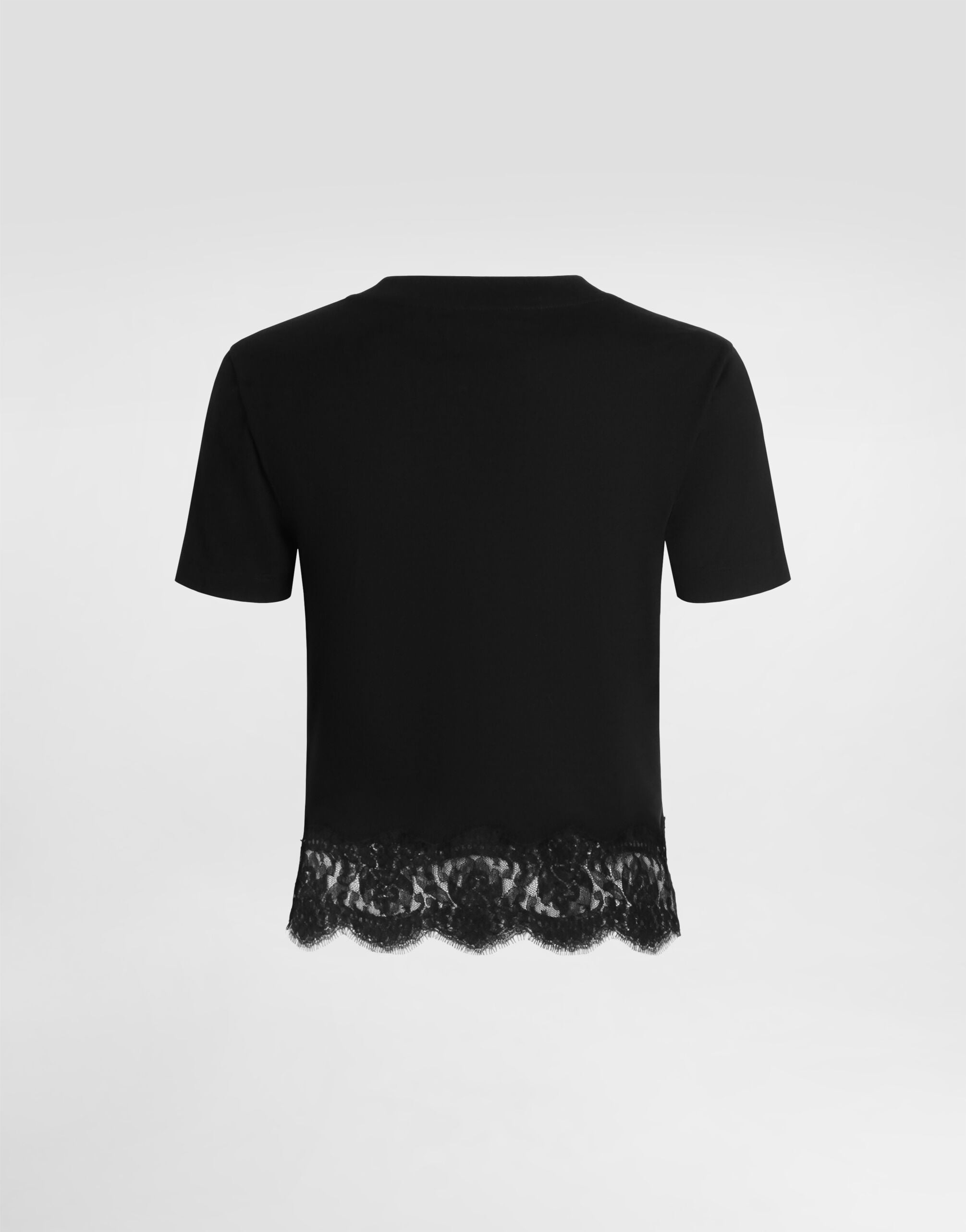 Jersey t-shirt with lace in Black for Women | Dolce&Gabbana® US
