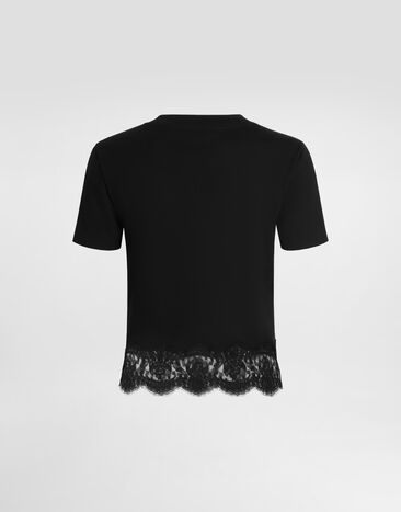 Dolce & Gabbana T-shirt en jersey avec dentelle Black F8W71ZFU7EQ