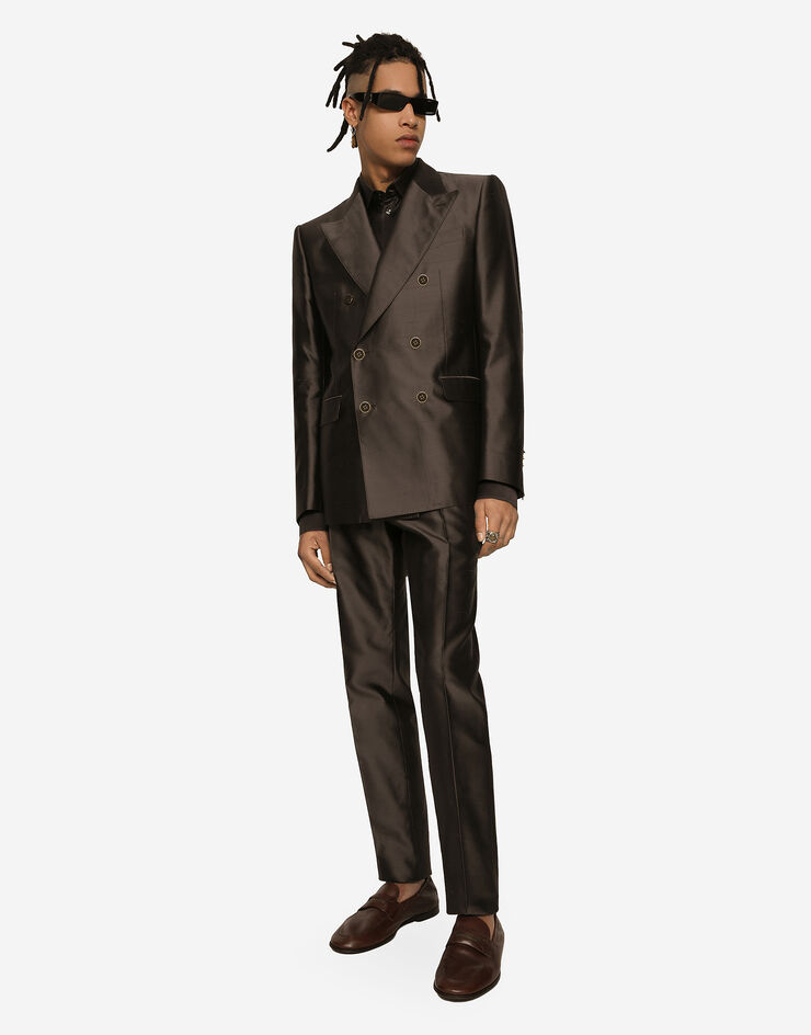 Dolce & Gabbana Zweireihiger Anzug Sicilia aus Shantung-Seide Grau GKLPMTFU1L5