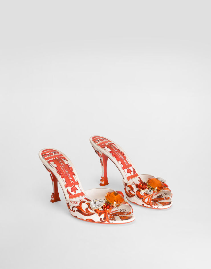 Dolce & Gabbana Majolica-print brocade mules with embroidery Multicolor CR1995AB826