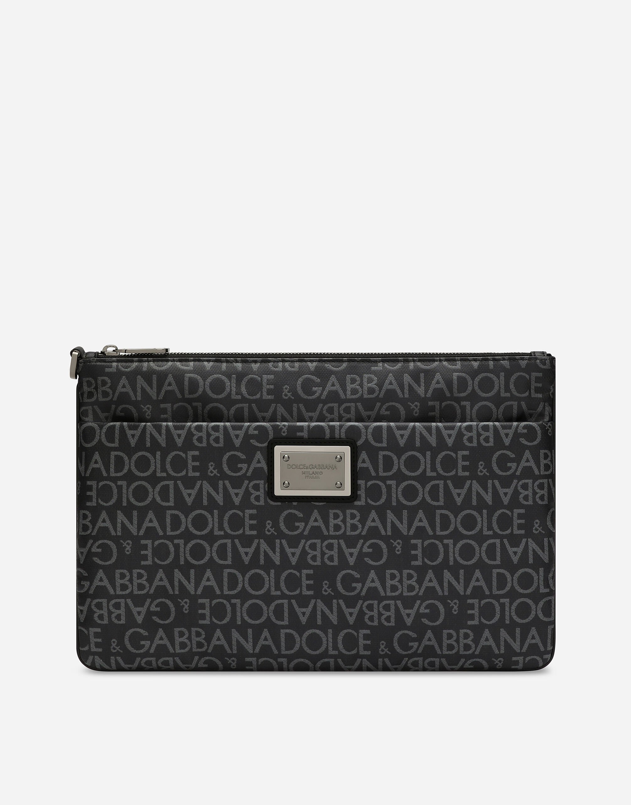 Dolce & Gabbana Pouch Bag aus beschichtetem Jacquard Schwarz BM2276AG218