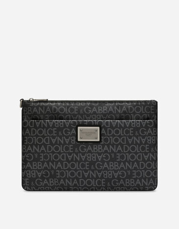 Dolce & Gabbana Pouch Bag aus beschichtetem Jacquard Braun BM2338A8034