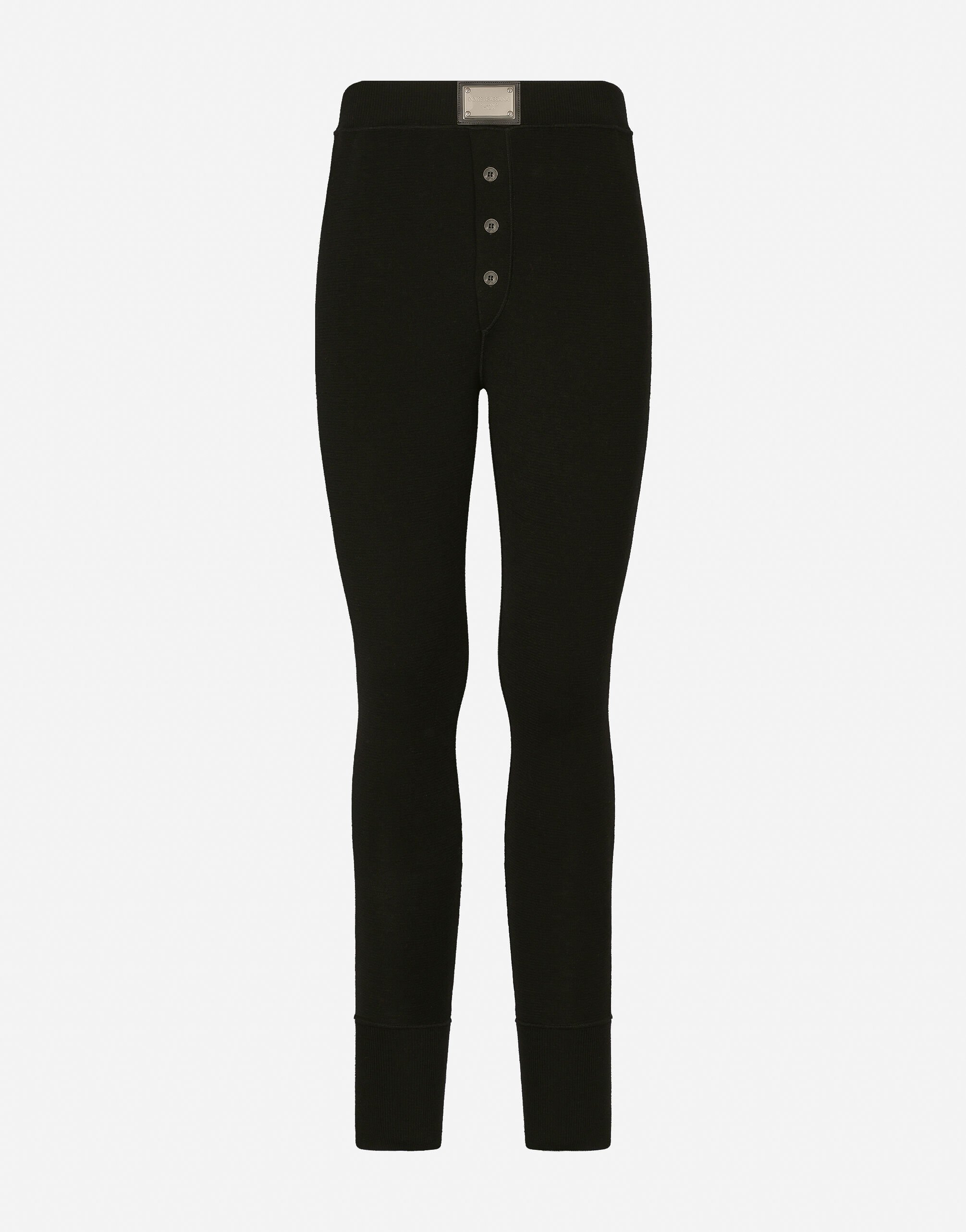 Dolce & Gabbana Wool leggings with logo tag Black G4HXATG7ZXD