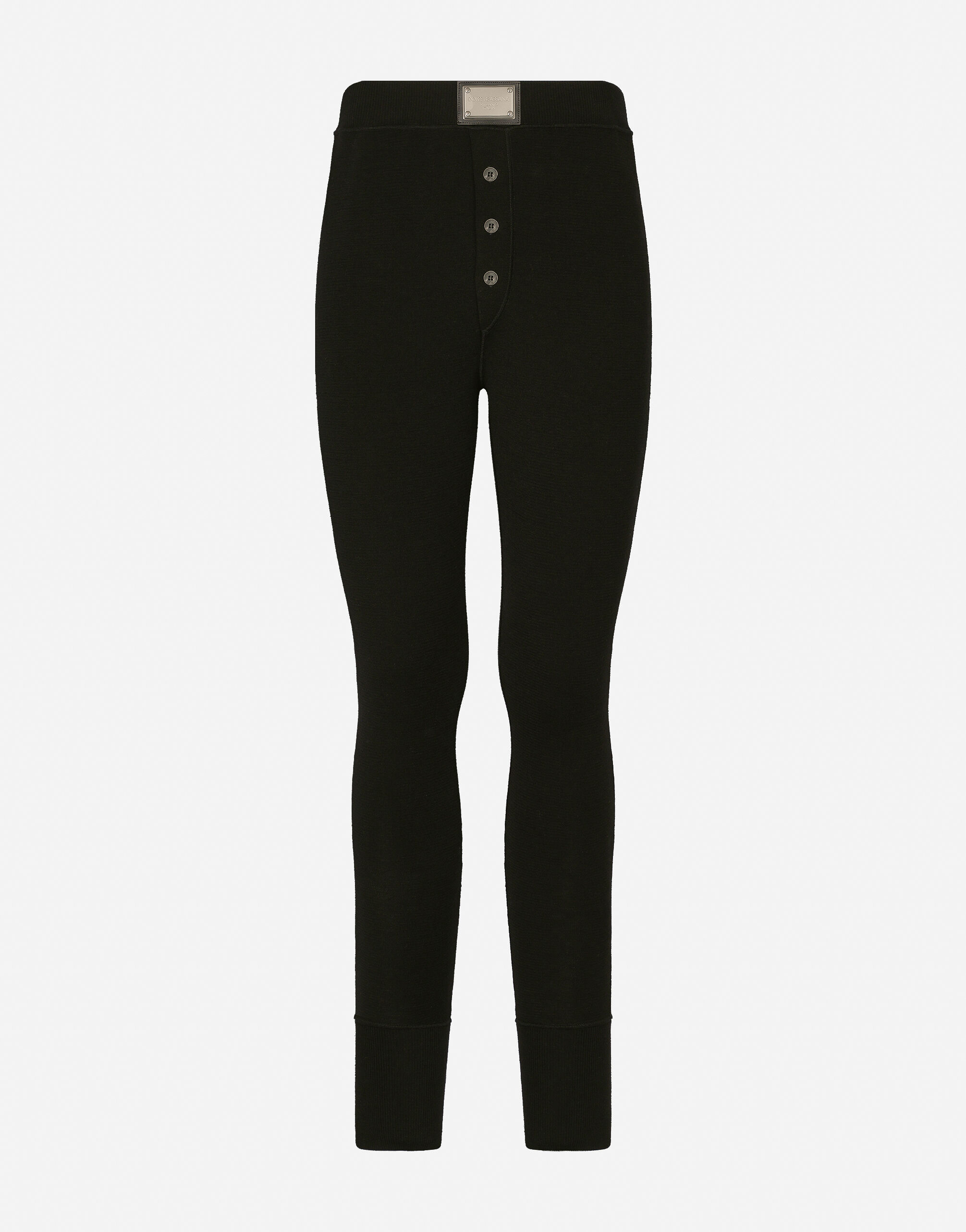 Wool leggings with logo tag in Black for Men Dolce Gabbana