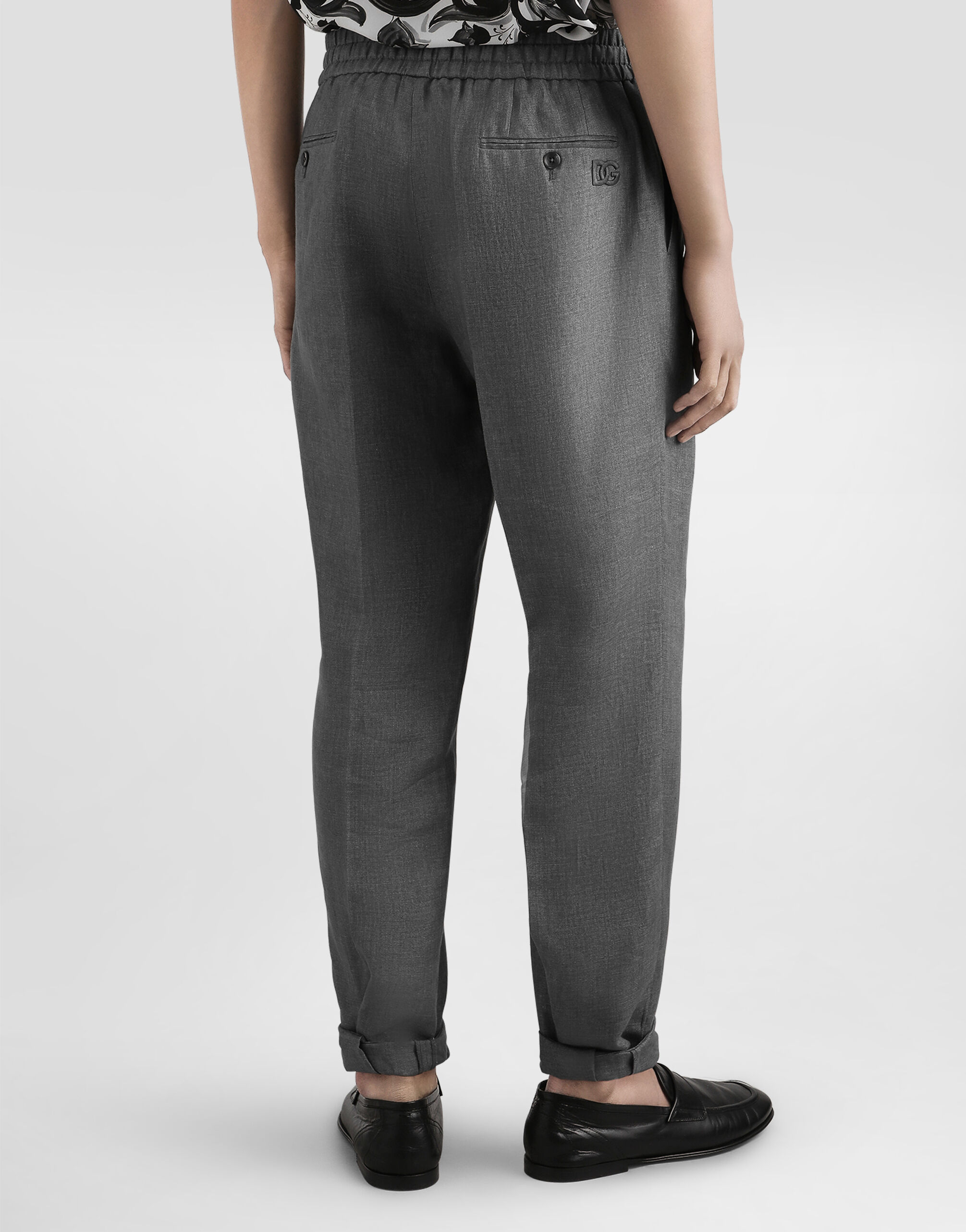 Washed linen canvas jogging trousers in Grey for Men