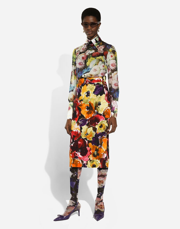 Dolce & Gabbana تنورة كادي بطول الربلة وطبعة زهور مجردة يضعط F4CS8TFSIBE
